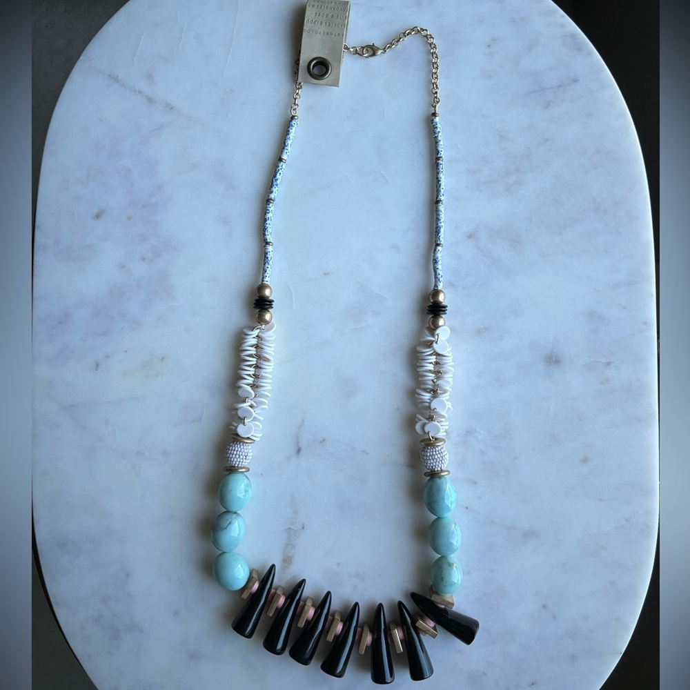 Anthropologie Turquoise, Black & White Beaded Statement Necklace